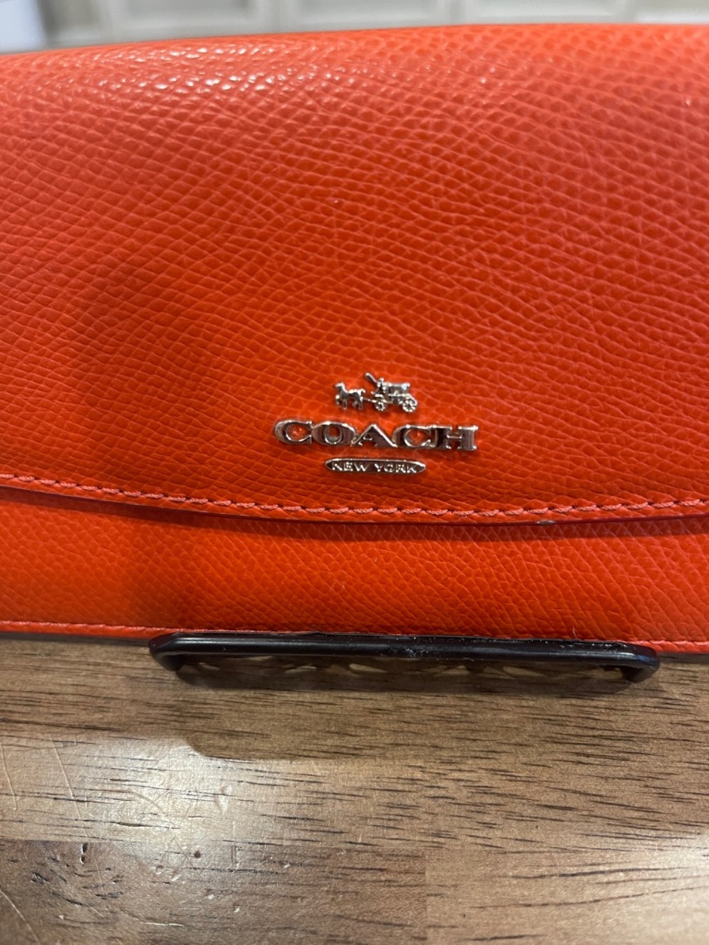 Coach Orange Leather Flap Wallet With Brown Signature Coach Interior - Picture 2 of 11